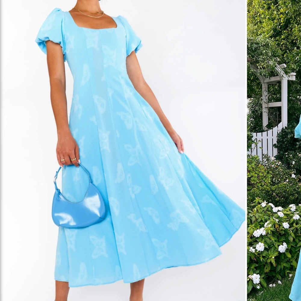 Show Me Your Mumu Mia Midi Dress Blue Butterfly Dress Size M - Picture 7 of 7